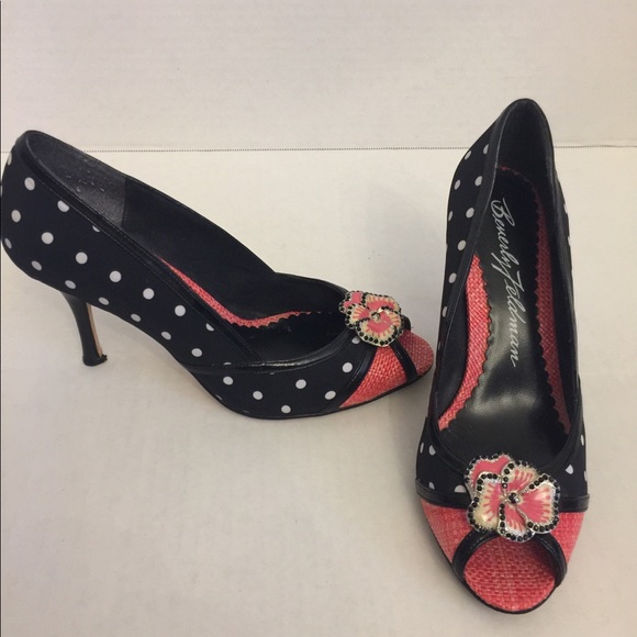 Beverly Feldman🌷Heels Sz 8 Blk/Wht Poka Dot - Picture 3 of 8